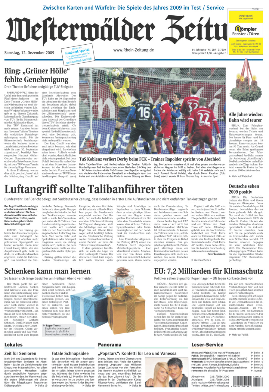 Westerwälder Zeitung vom Samstag, 12.12.2009