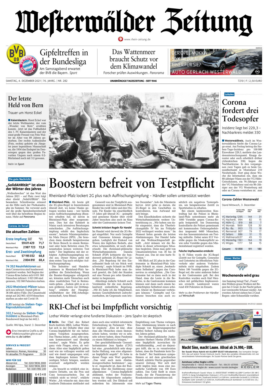 Westerwälder Zeitung vom Samstag, 04.12.2021