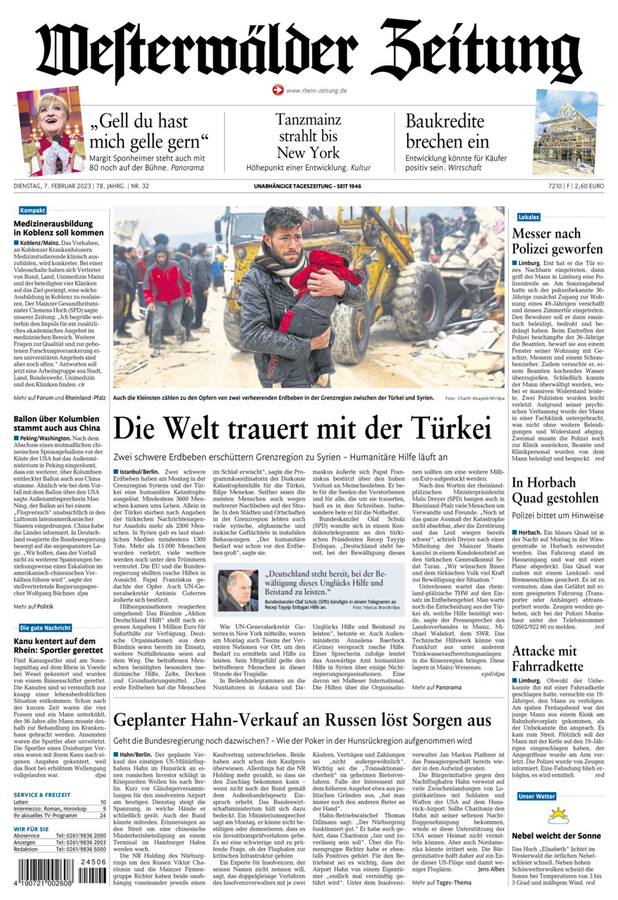 Westerwälder Zeitung vom Dienstag, 07.02.2023
