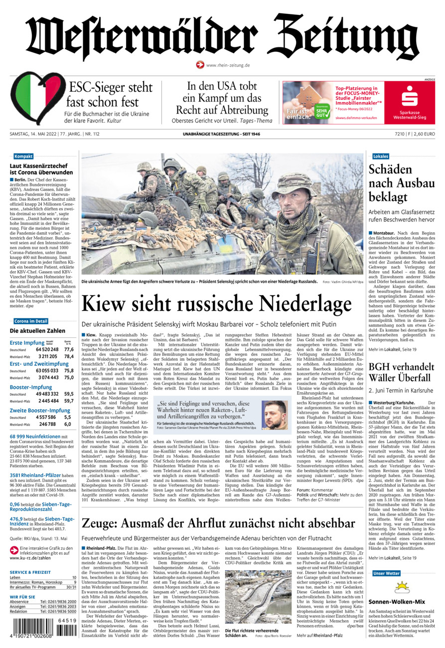 Westerwälder Zeitung vom Samstag, 14.05.2022