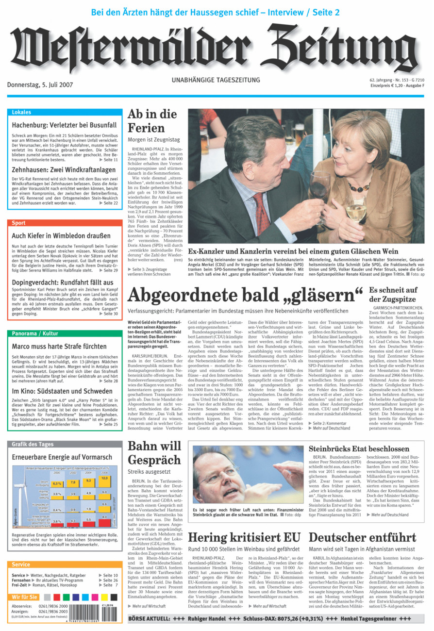 Westerwälder Zeitung vom Donnerstag, 05.07.2007