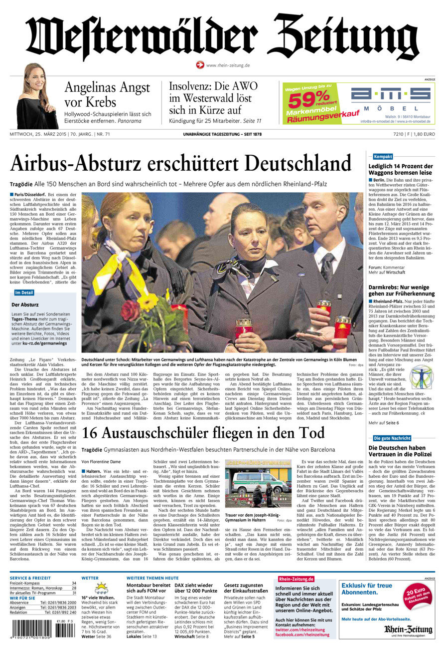 Westerwälder Zeitung vom Mittwoch, 25.03.2015