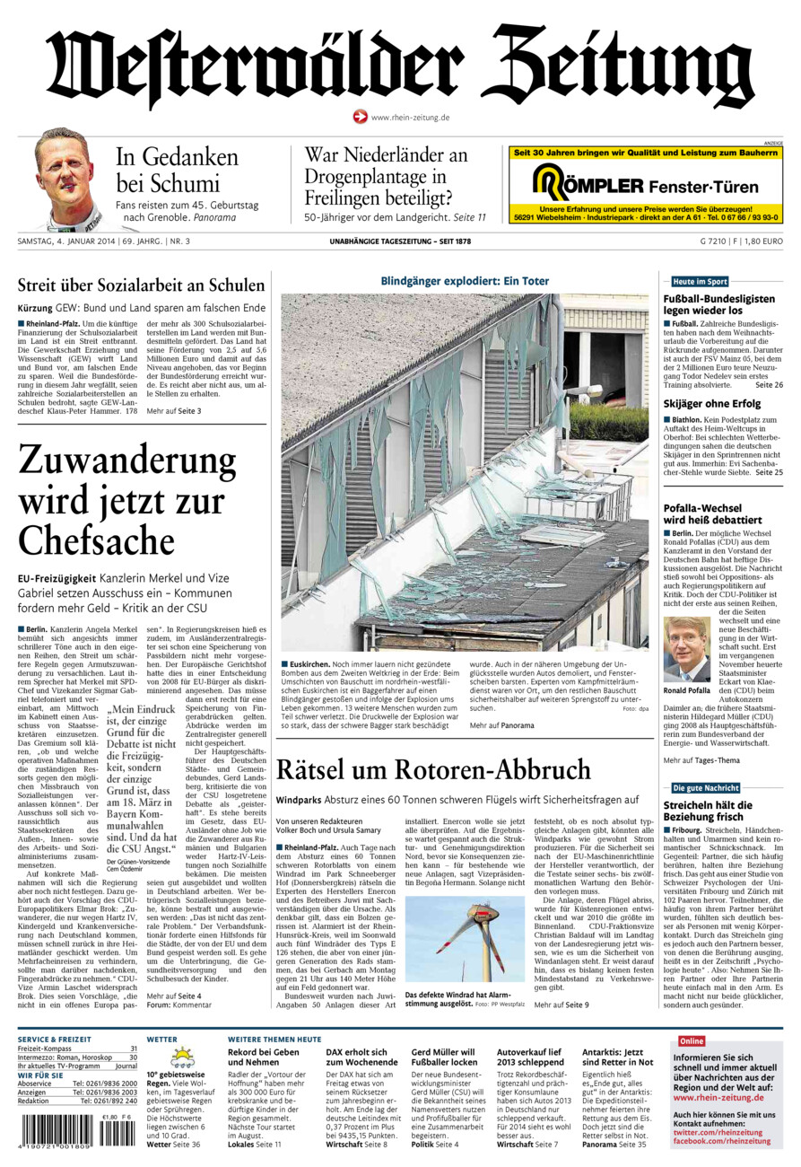 Westerwälder Zeitung vom Samstag, 04.01.2014
