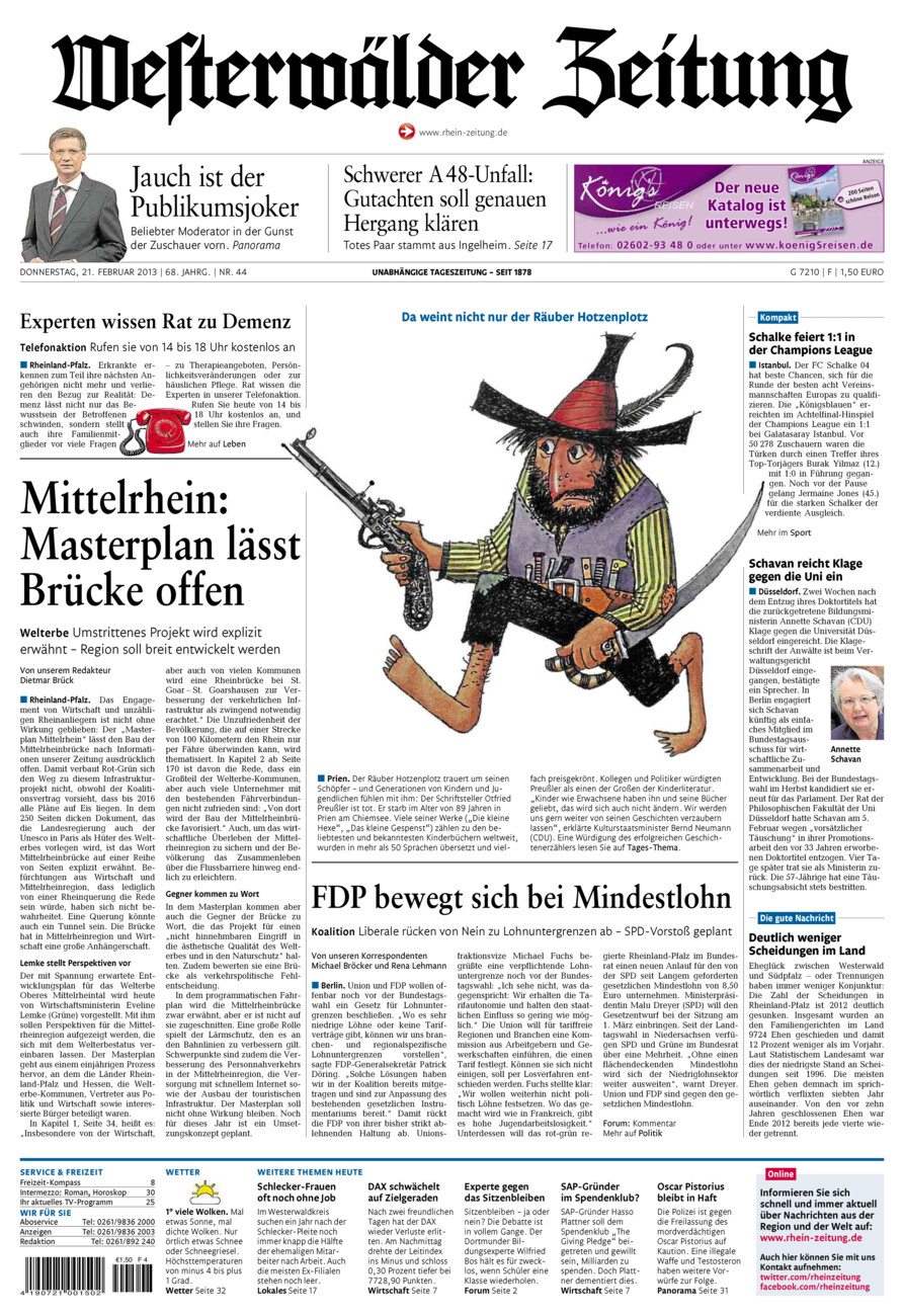 Westerwälder Zeitung vom Donnerstag, 21.02.2013