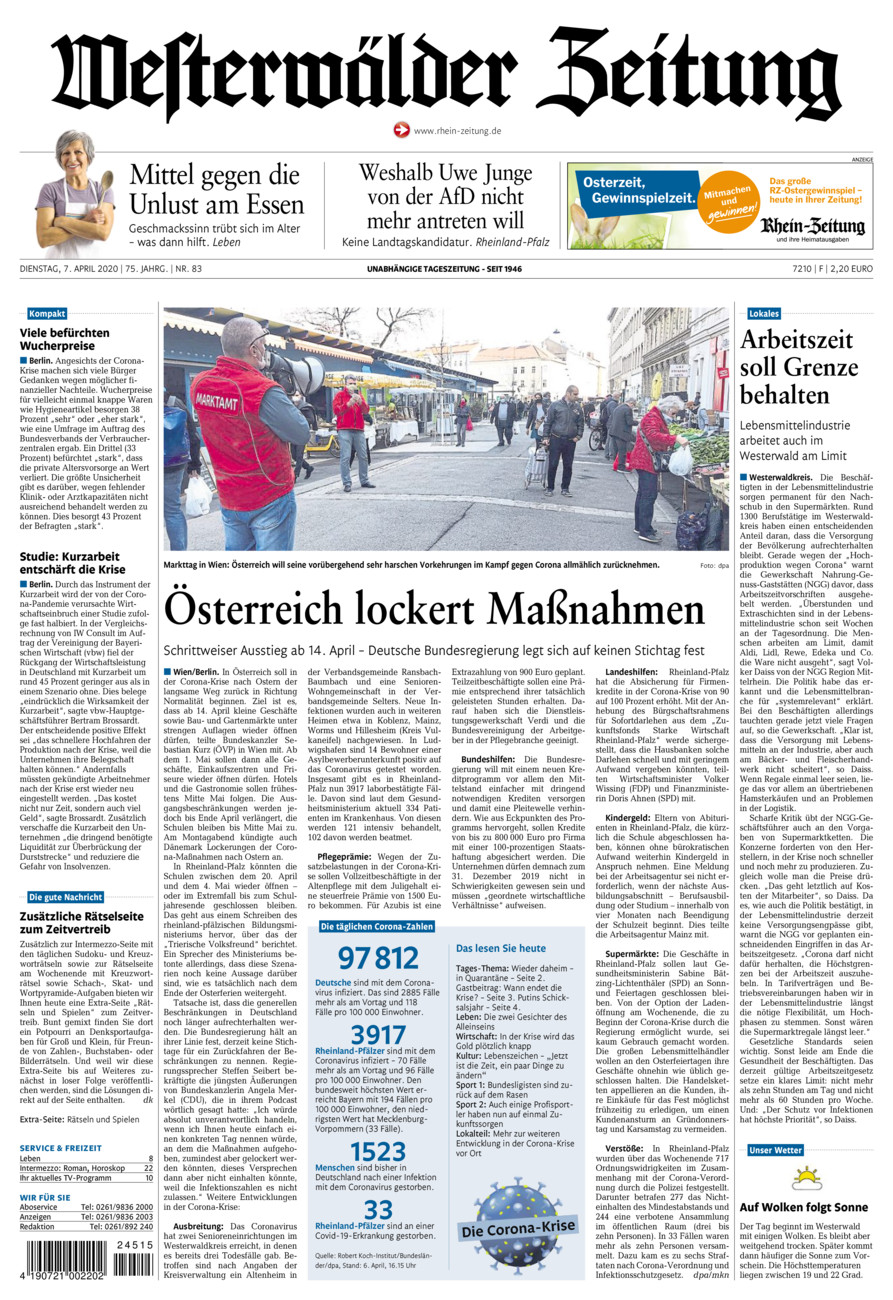 Westerwälder Zeitung vom Dienstag, 07.04.2020