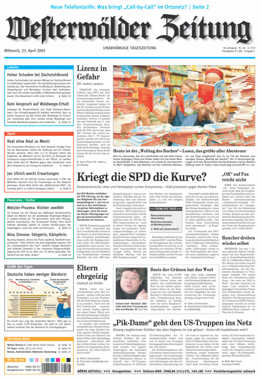 Westerwälder Zeitung vom Mittwoch, 23.04.2003