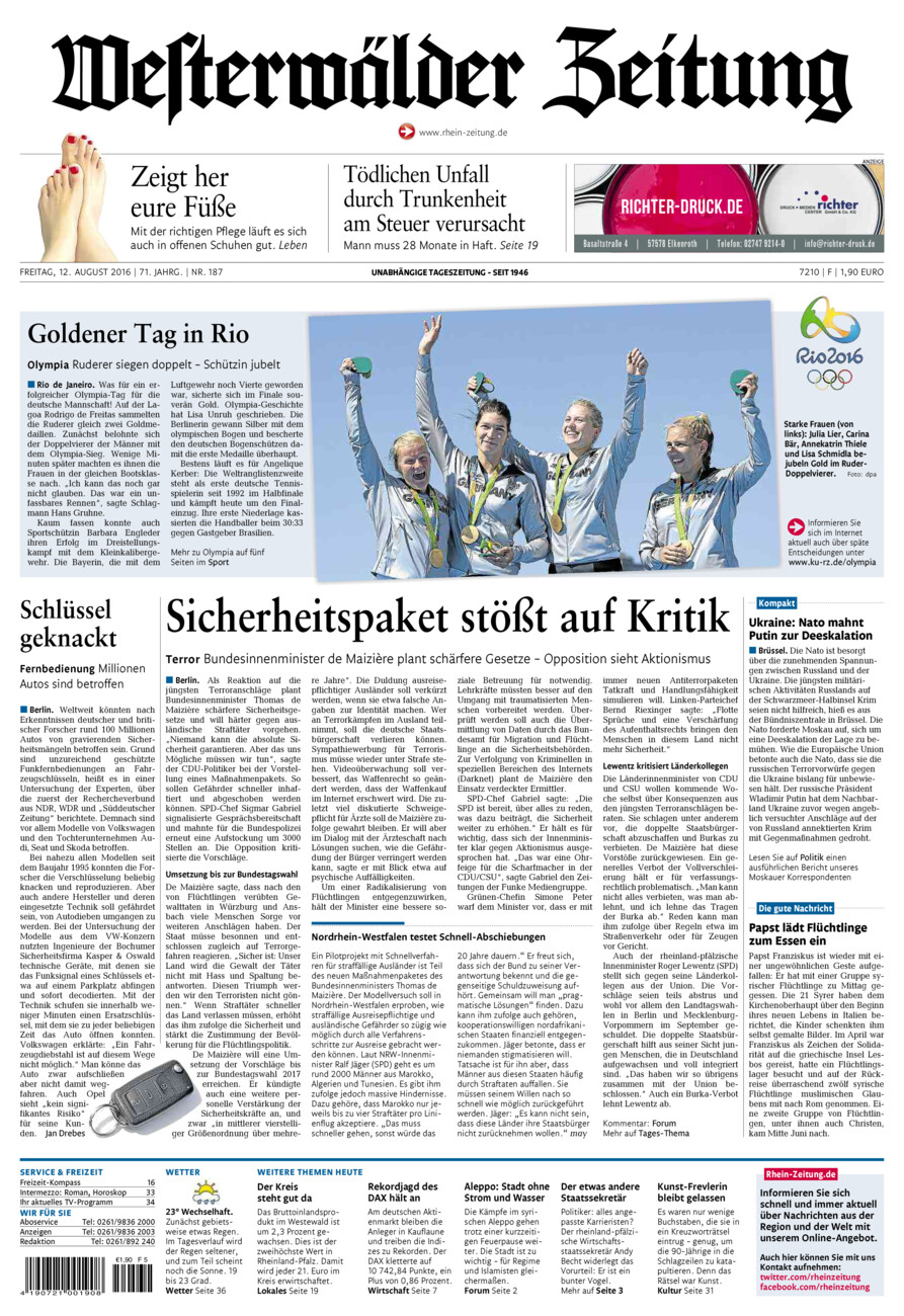 Westerwälder Zeitung vom Freitag, 12.08.2016