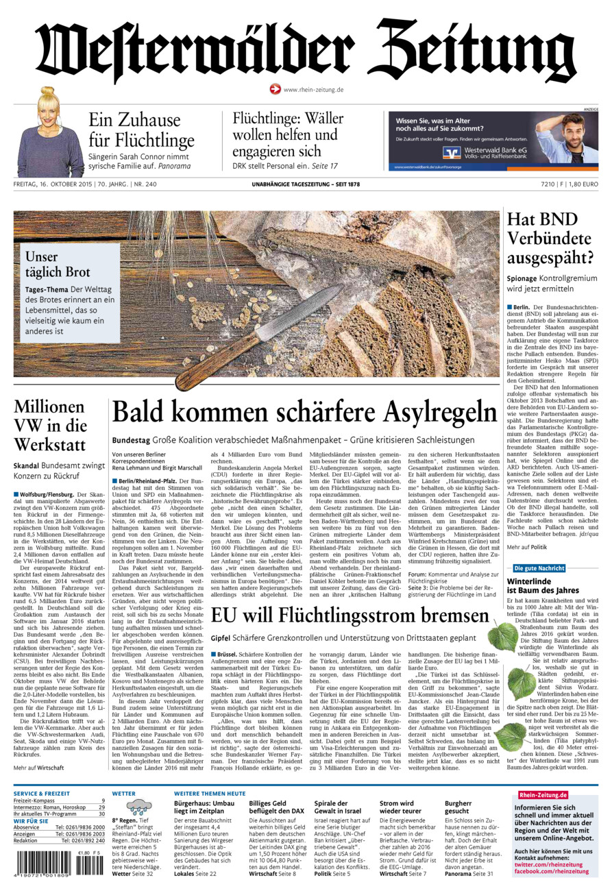 Westerwälder Zeitung vom Freitag, 16.10.2015