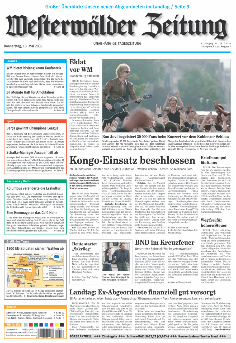 Westerwälder Zeitung vom Donnerstag, 18.05.2006