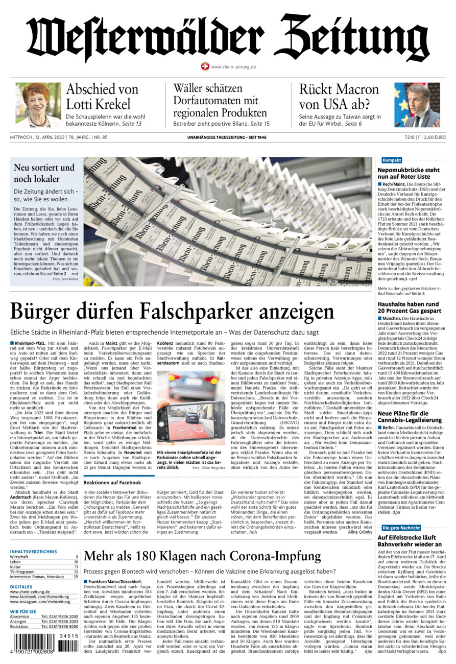 Westerwälder Zeitung vom Mittwoch, 12.04.2023