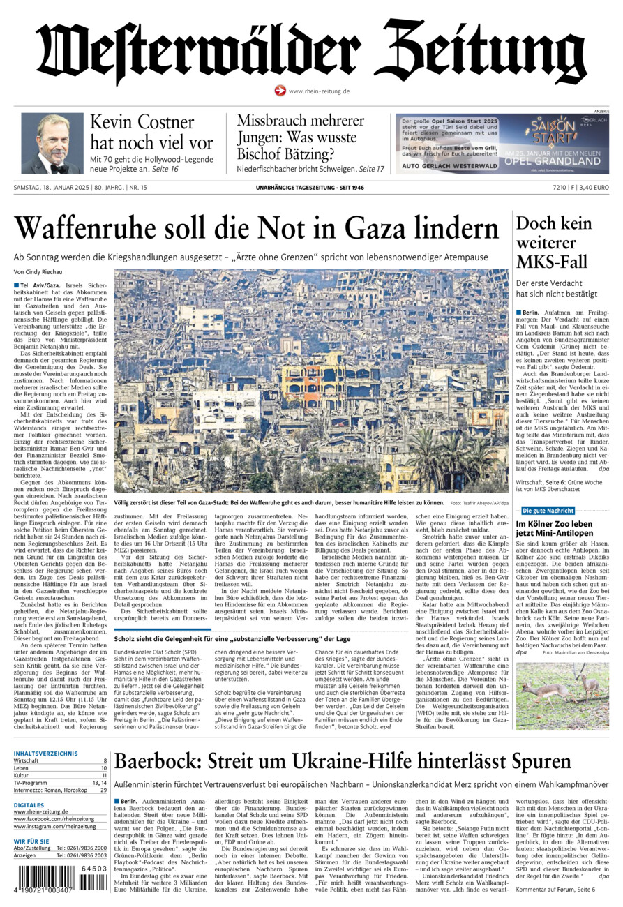 Westerwälder Zeitung vom Samstag, 18.01.2025