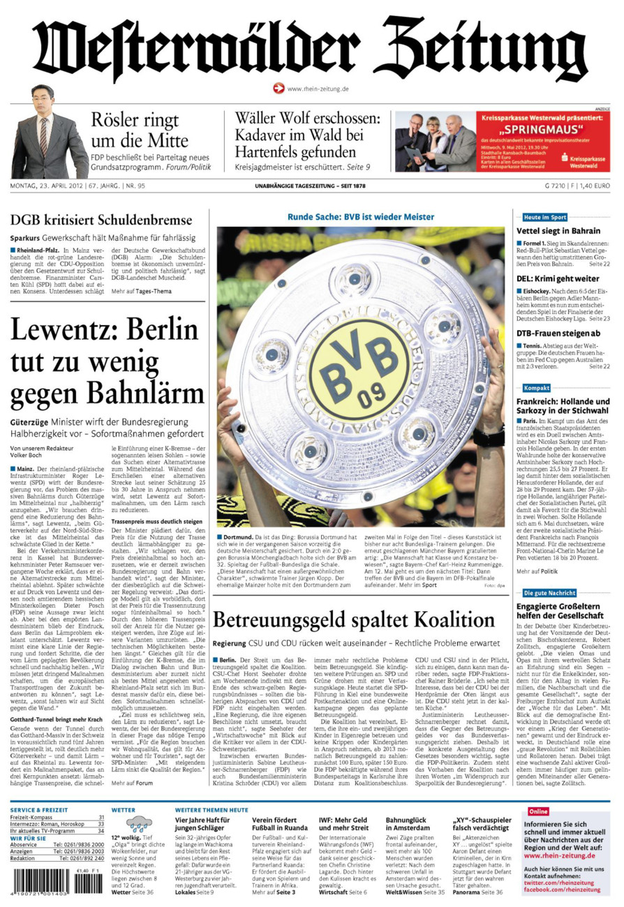 Westerwälder Zeitung vom Montag, 23.04.2012