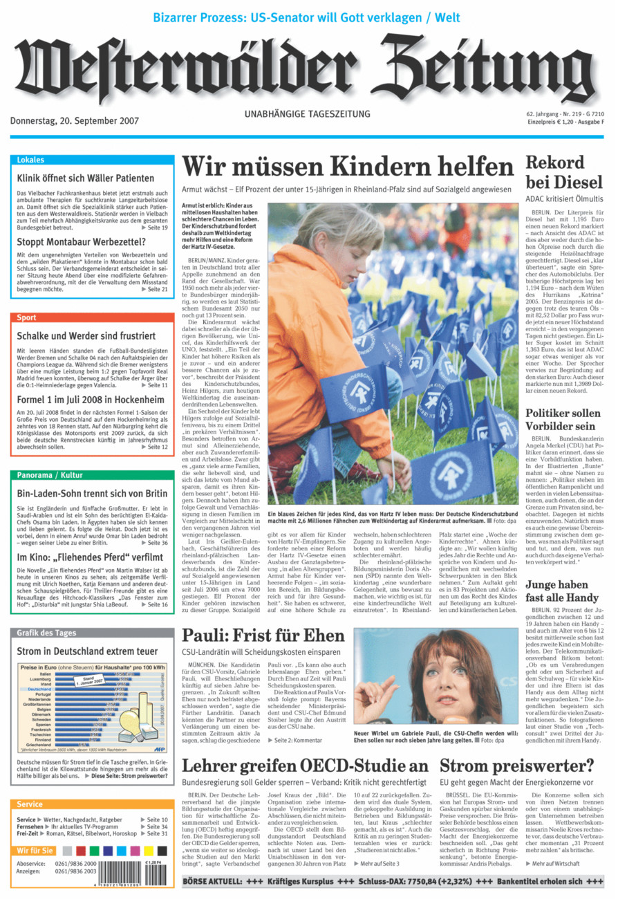Westerwälder Zeitung vom Donnerstag, 20.09.2007