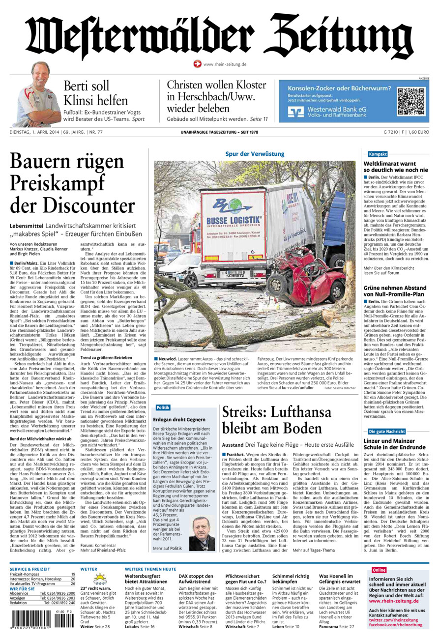 Westerwälder Zeitung vom Dienstag, 01.04.2014