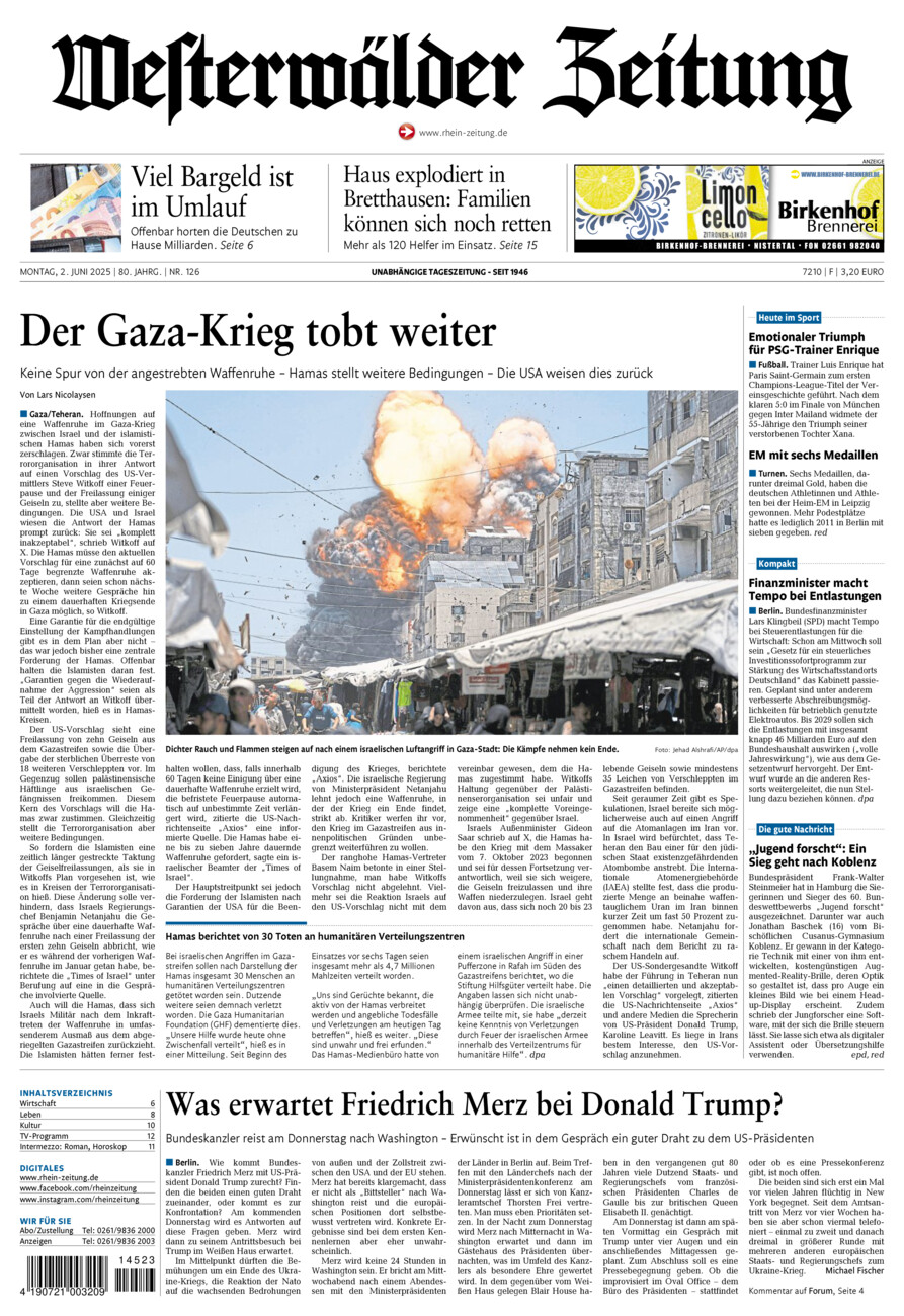 Westerwälder Zeitung vom Montag, 02.06.2025