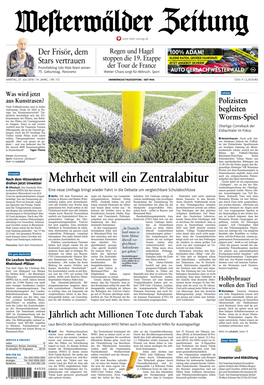 Westerwälder Zeitung vom Samstag, 27.07.2019