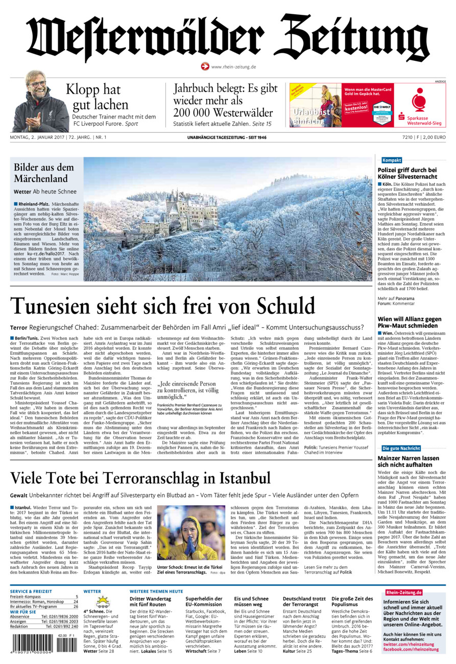 Westerwälder Zeitung vom Montag, 02.01.2017
