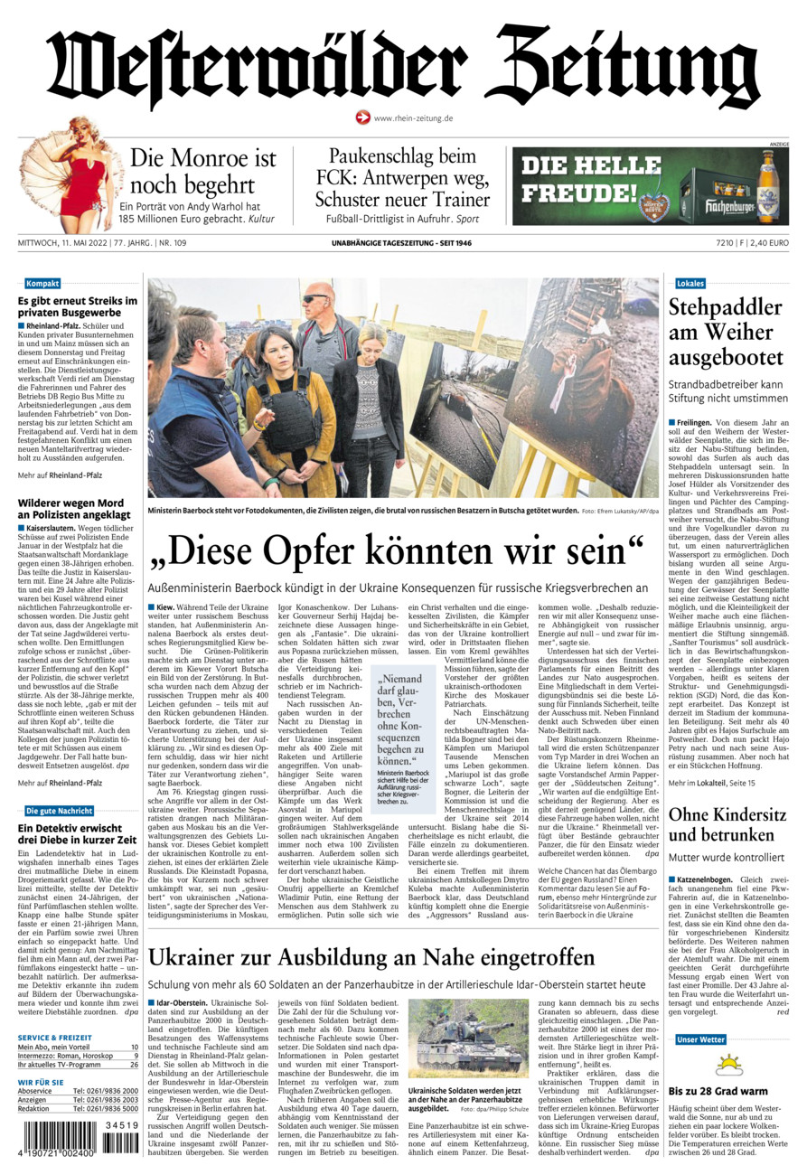 Westerwälder Zeitung vom Mittwoch, 11.05.2022