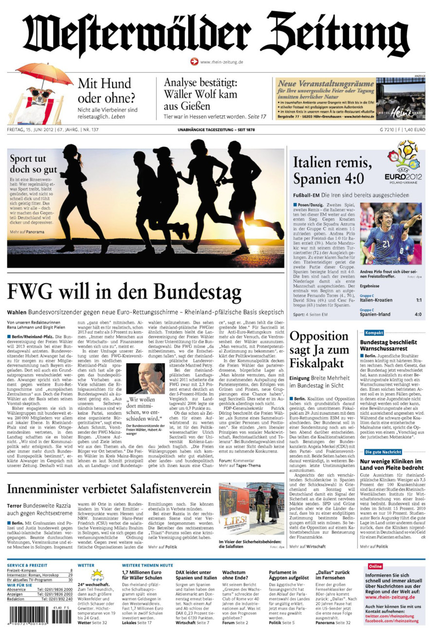 Westerwälder Zeitung vom Freitag, 15.06.2012