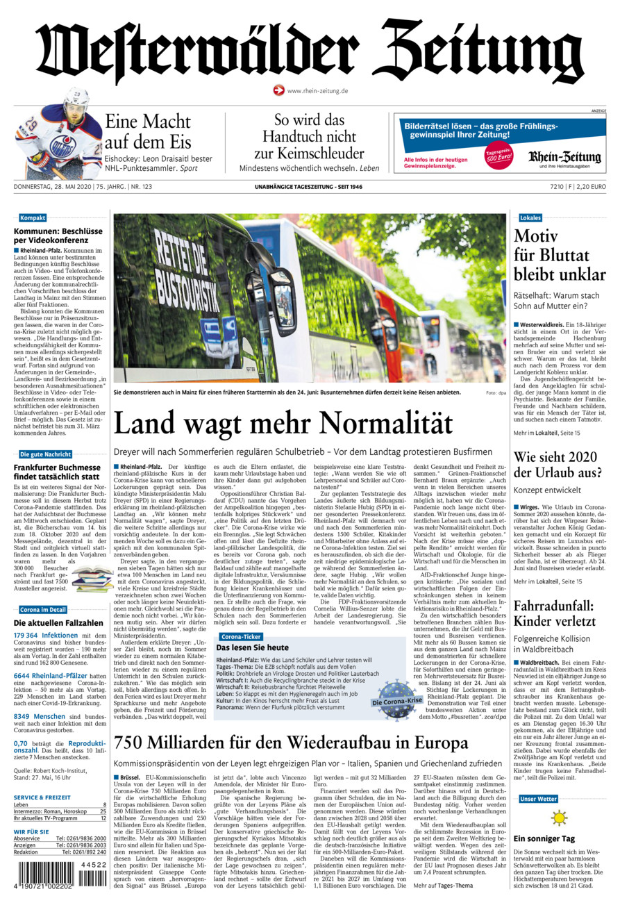 Westerwälder Zeitung vom Donnerstag, 28.05.2020