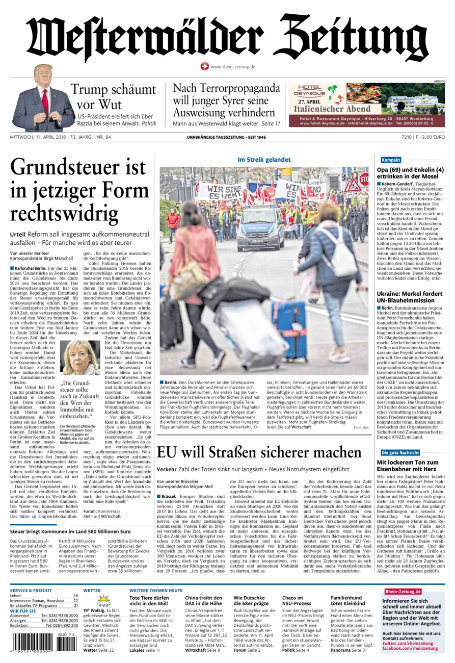 Westerwälder Zeitung vom Mittwoch, 11.04.2018
