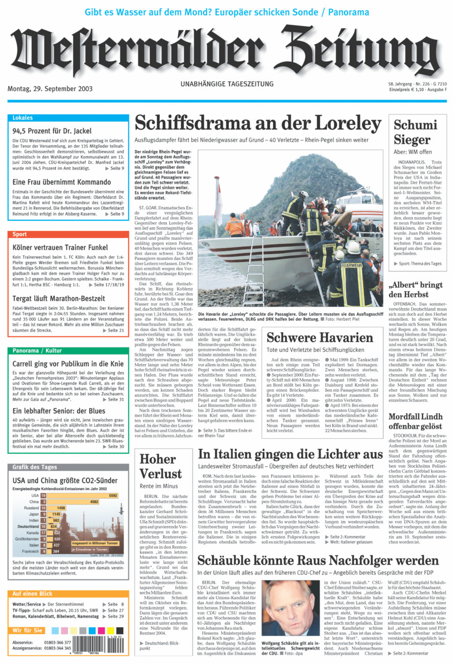 Westerwälder Zeitung vom Montag, 29.09.2003
