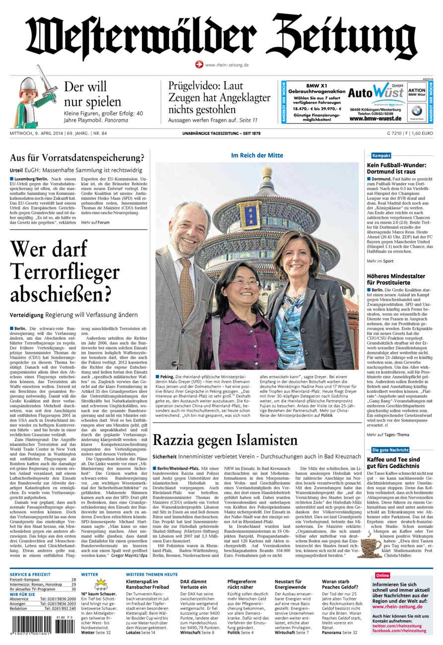 Westerwälder Zeitung vom Mittwoch, 09.04.2014
