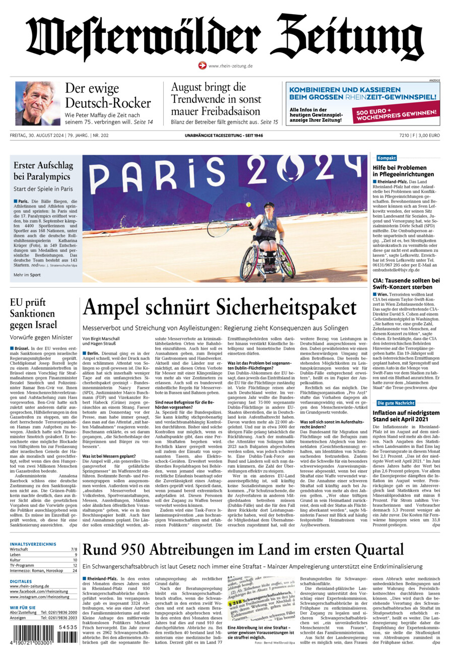 Westerwälder Zeitung vom Freitag, 30.08.2024