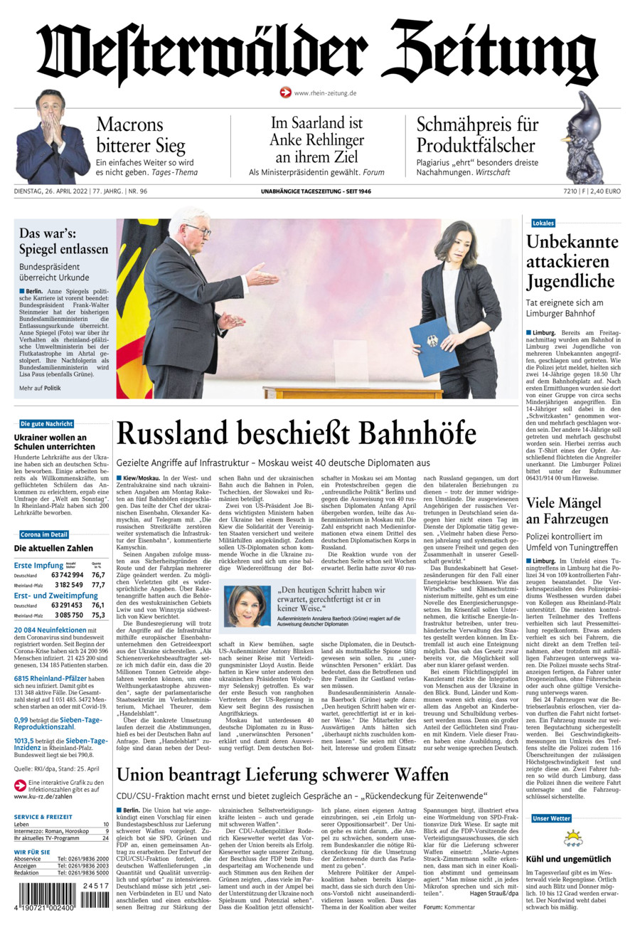 Westerwälder Zeitung vom Dienstag, 26.04.2022