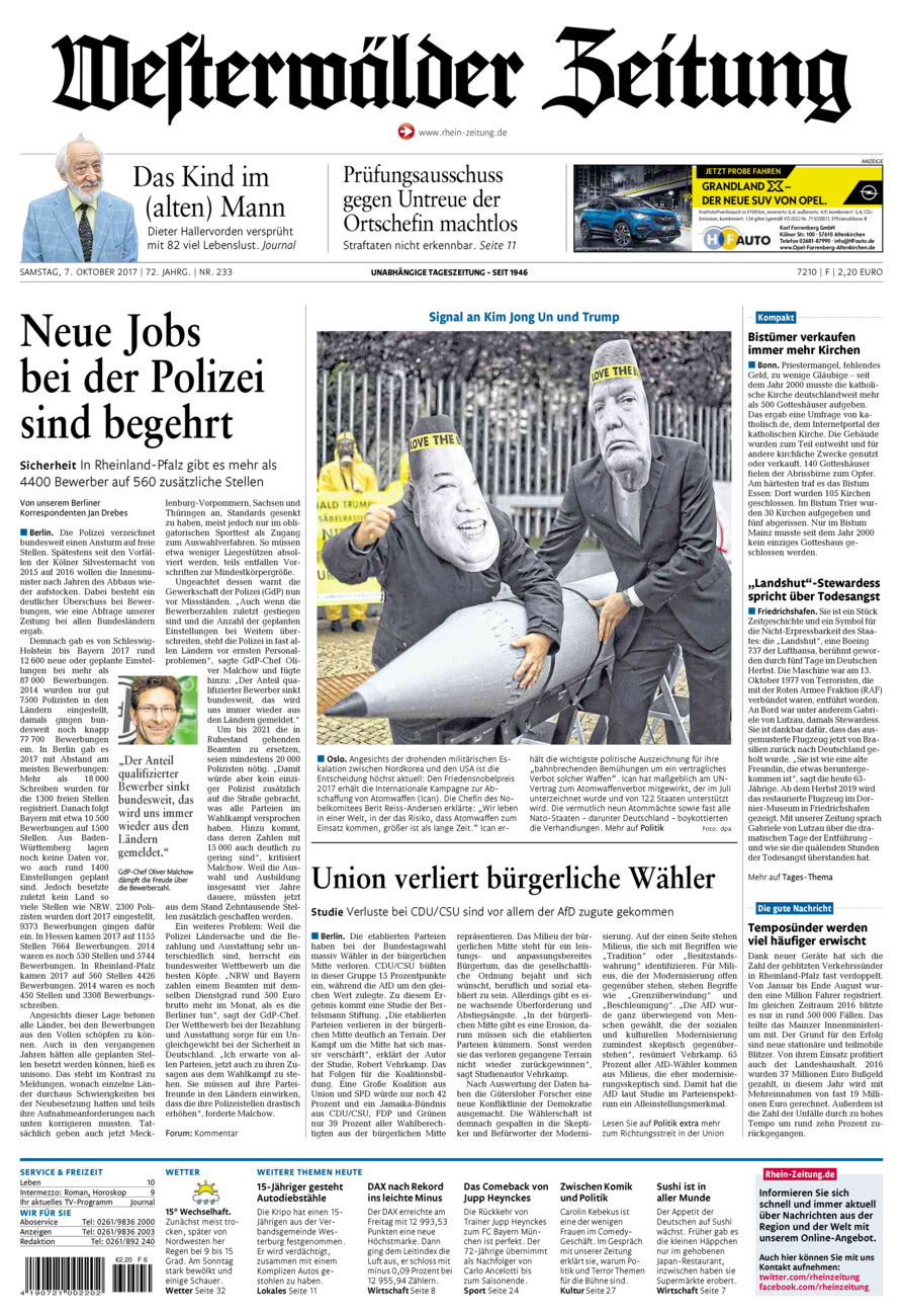 Westerwälder Zeitung vom Samstag, 07.10.2017