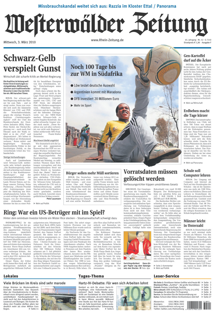 Westerwälder Zeitung vom Mittwoch, 03.03.2010