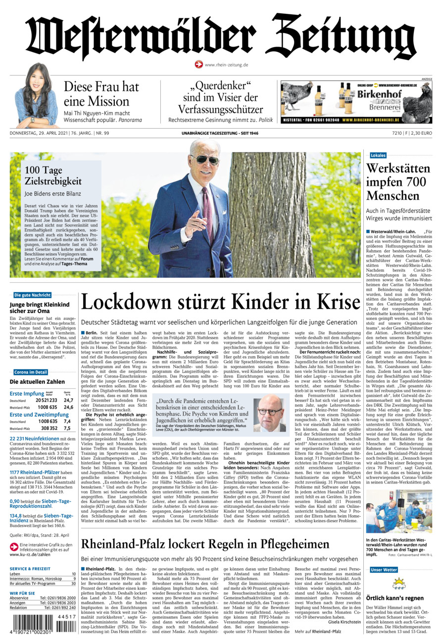 Westerwälder Zeitung vom Donnerstag, 29.04.2021