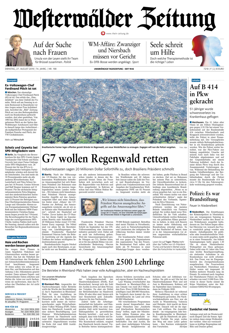 Westerwälder Zeitung vom Dienstag, 27.08.2019