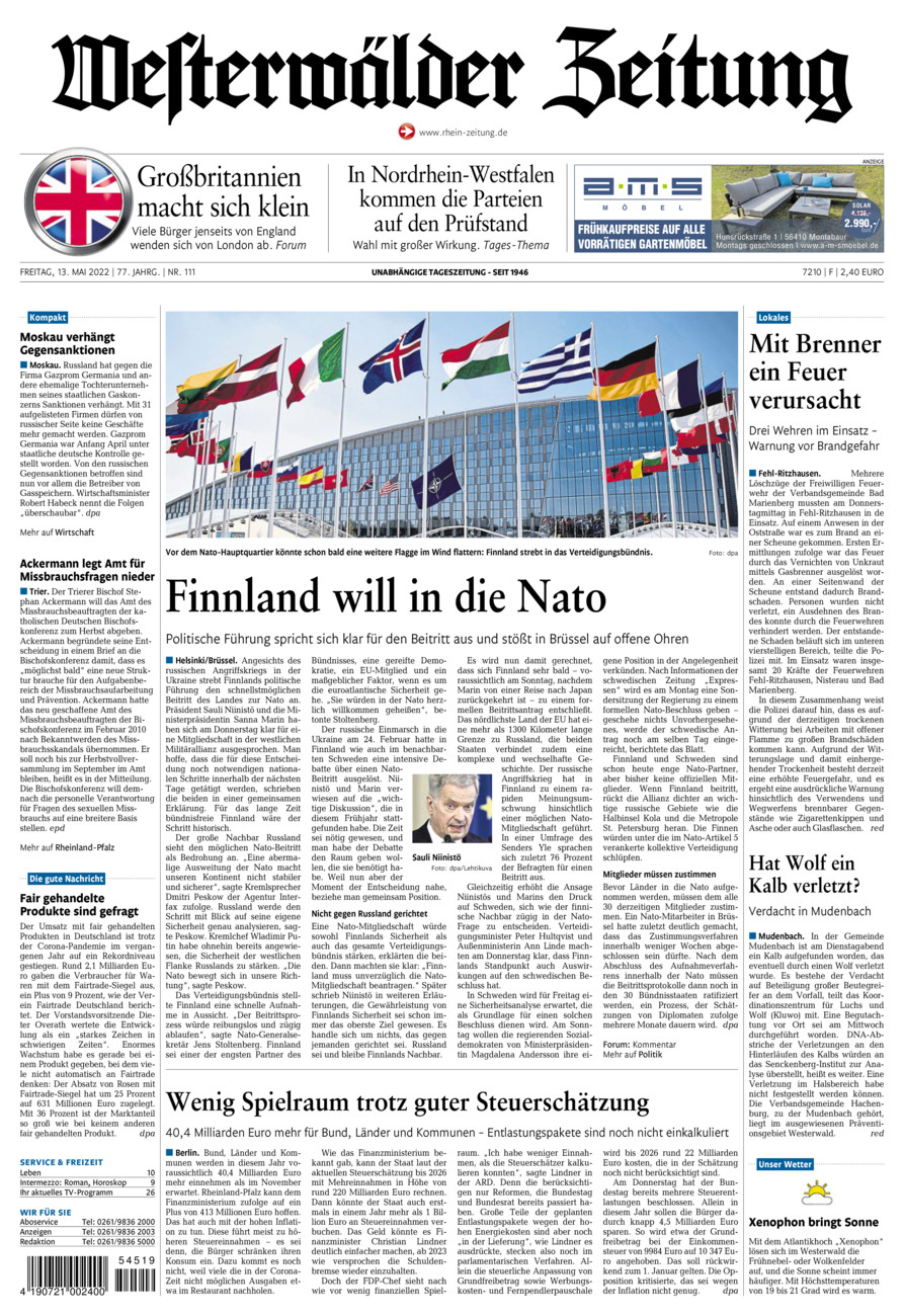 Westerwälder Zeitung vom Freitag, 13.05.2022