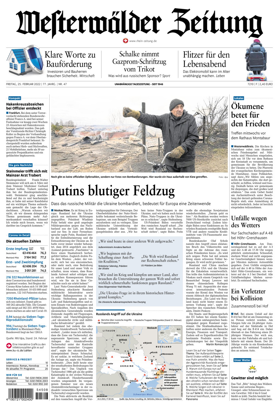 Westerwälder Zeitung vom Freitag, 25.02.2022