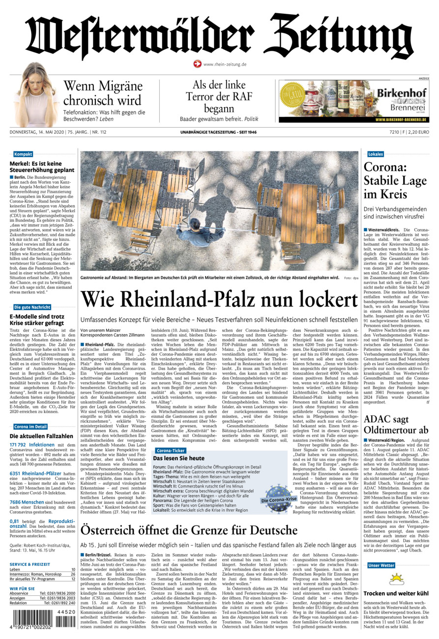 Westerwälder Zeitung vom Donnerstag, 14.05.2020