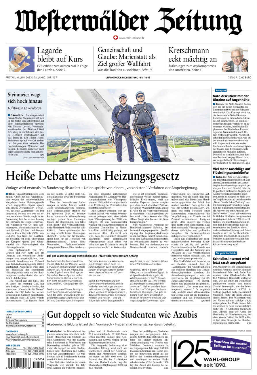 Westerwälder Zeitung vom Freitag, 16.06.2023