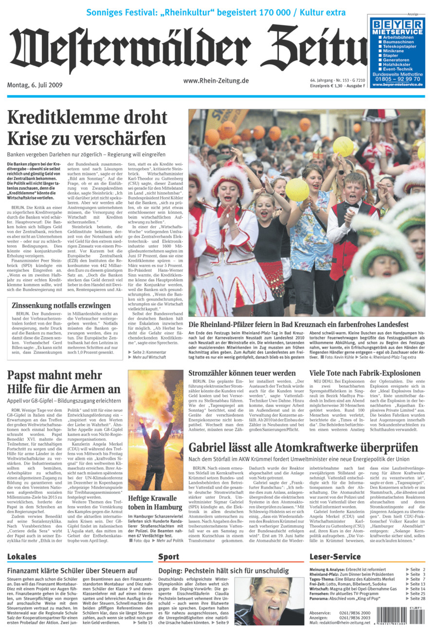 Westerwälder Zeitung vom Montag, 06.07.2009