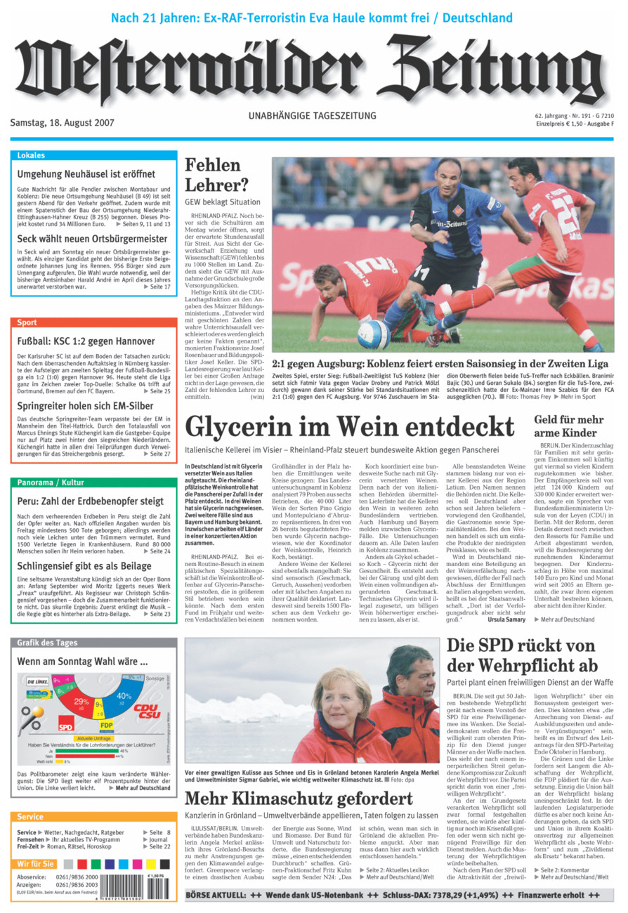 Westerwälder Zeitung vom Samstag, 18.08.2007