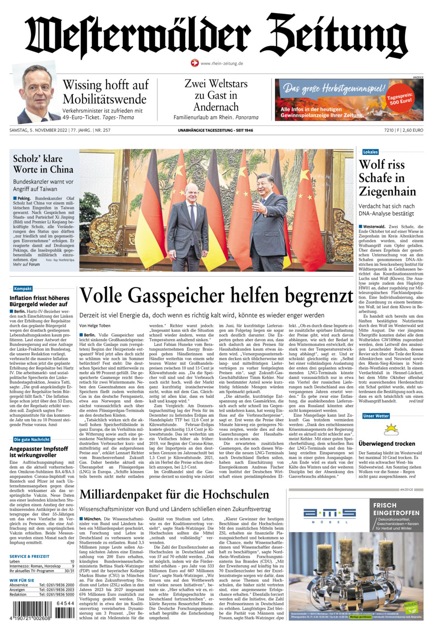 Westerwälder Zeitung vom Samstag, 05.11.2022