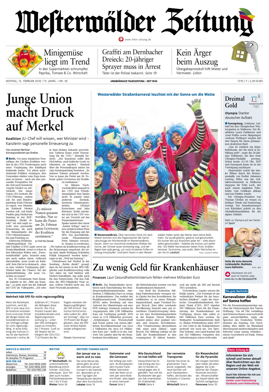 Westerwälder Zeitung vom Montag, 12.02.2018
