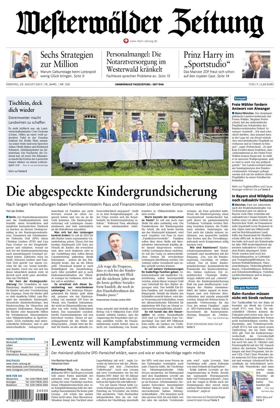 Westerwälder Zeitung vom Dienstag, 29.08.2023