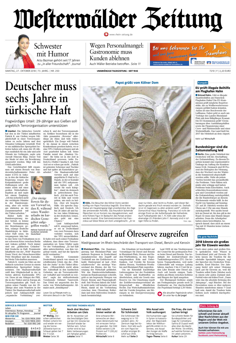 Westerwälder Zeitung vom Samstag, 27.10.2018