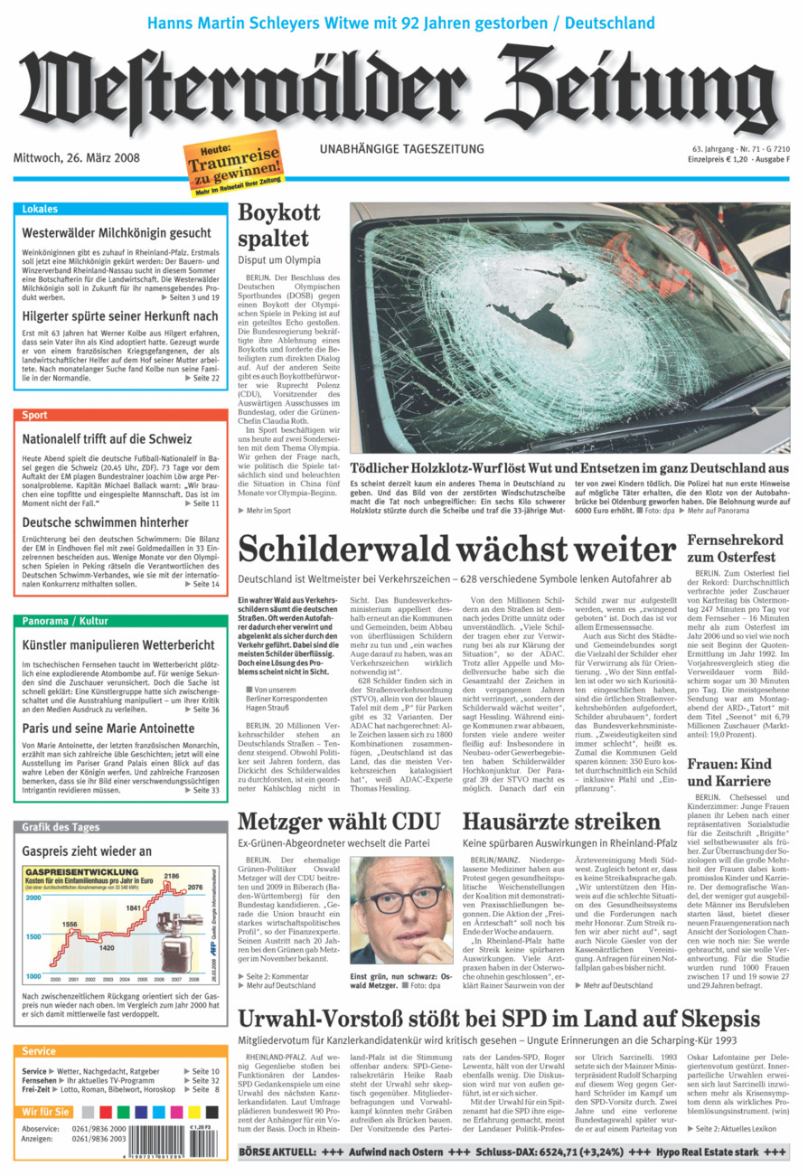 Westerwälder Zeitung vom Mittwoch, 26.03.2008