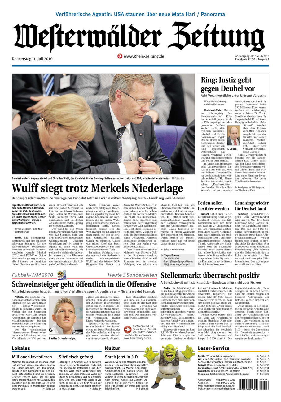 Westerwälder Zeitung vom Donnerstag, 01.07.2010