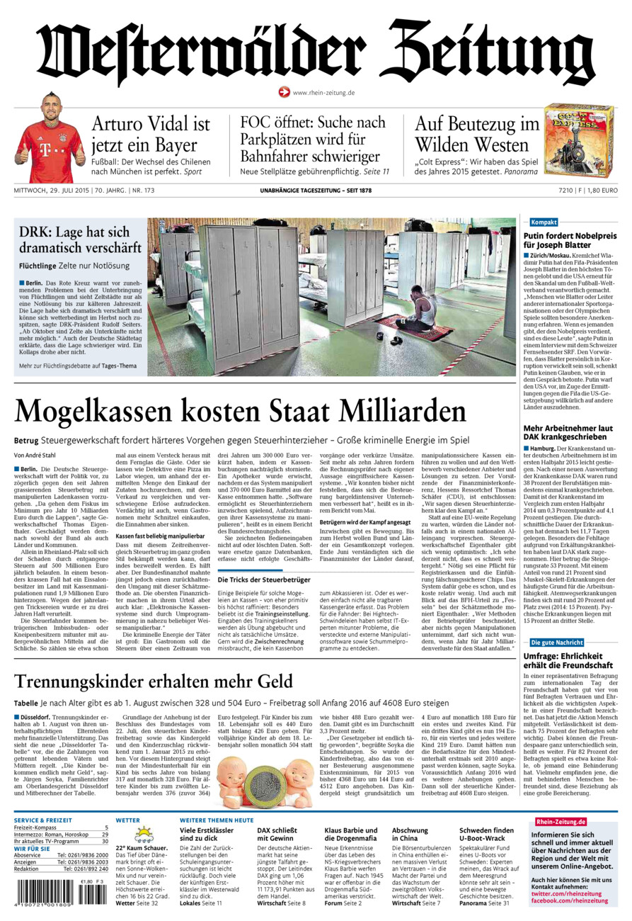 Westerwälder Zeitung vom Mittwoch, 29.07.2015