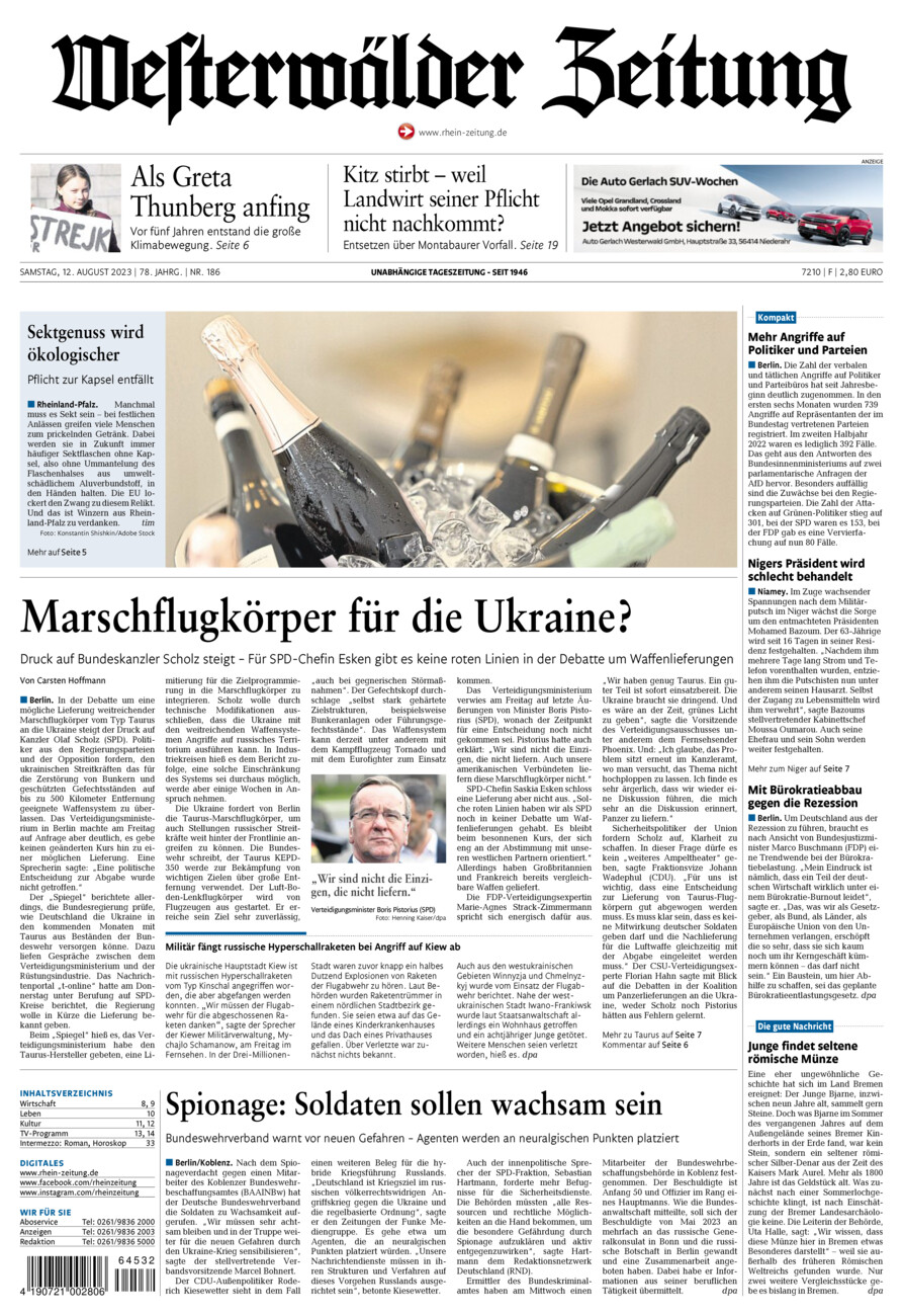 Westerwälder Zeitung vom Samstag, 12.08.2023