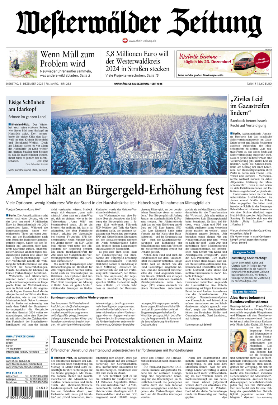 Westerwälder Zeitung vom Dienstag, 05.12.2023