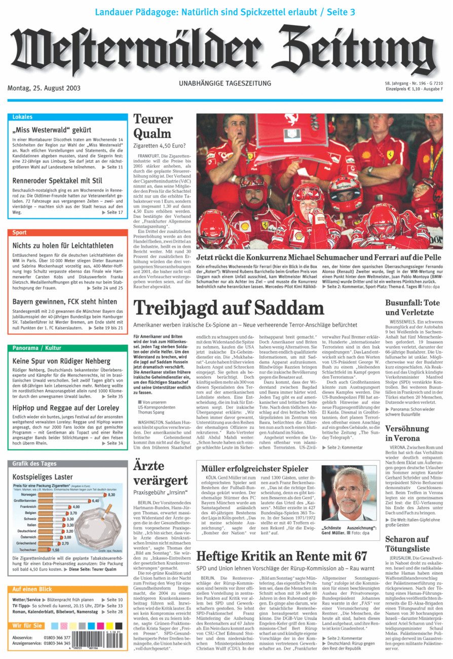 Westerwälder Zeitung vom Montag, 25.08.2003