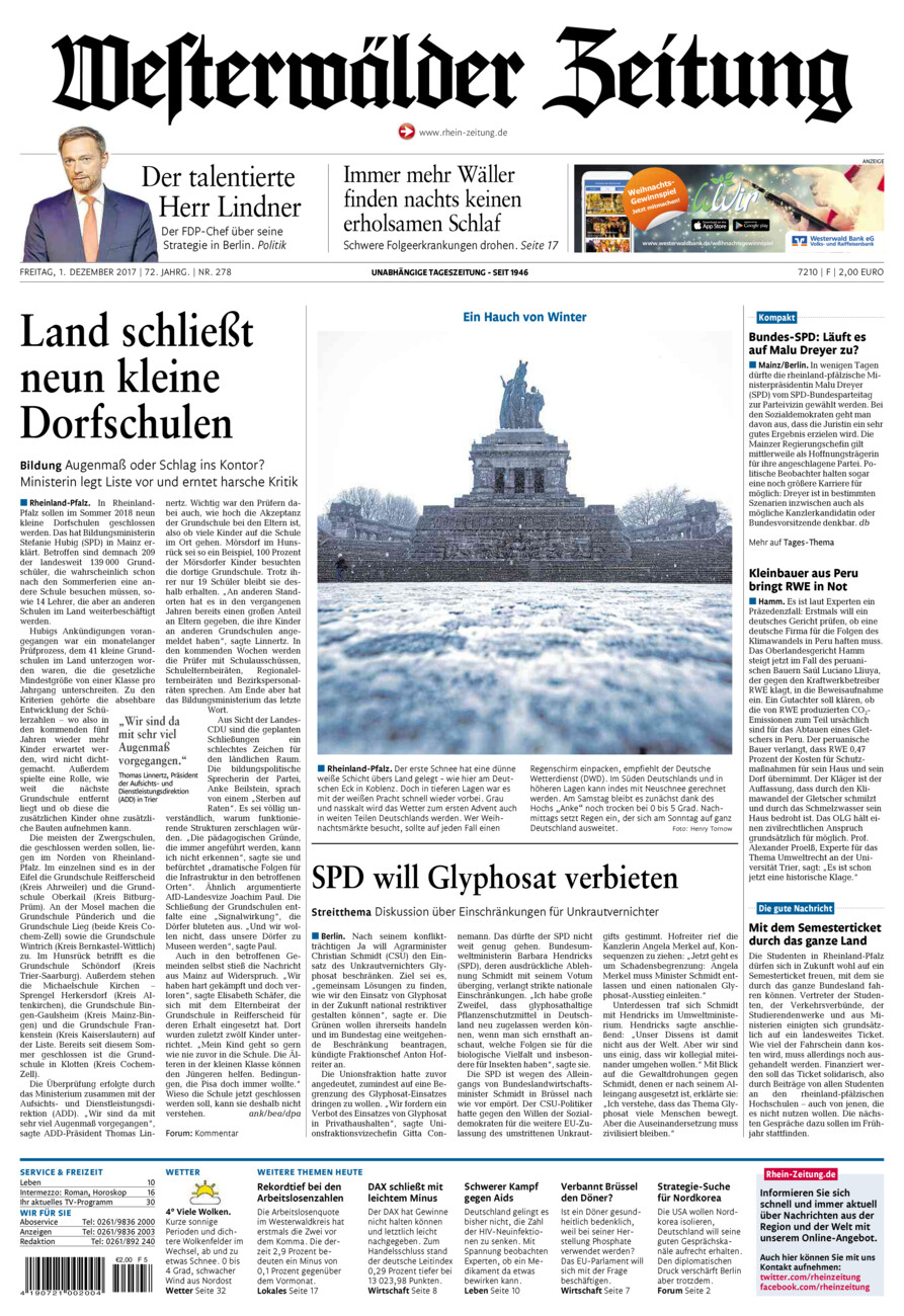 Westerwälder Zeitung vom Freitag, 01.12.2017